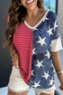 Stripes Stars Print Knit Short Sleeves Top